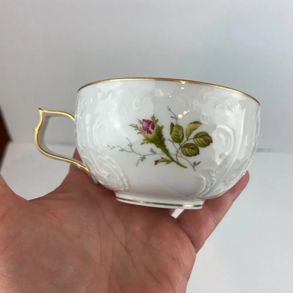 Set 3 pc NWOT ROSENTHAL POMPADOUR Ivory Moss Rose Cup Floral